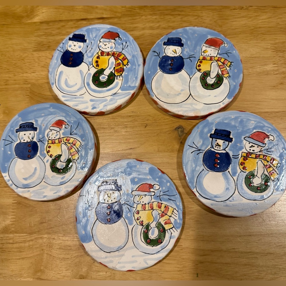 Mesa International Festive Snowman Coaster Set 5 - Hand-Painted Holiday Decor